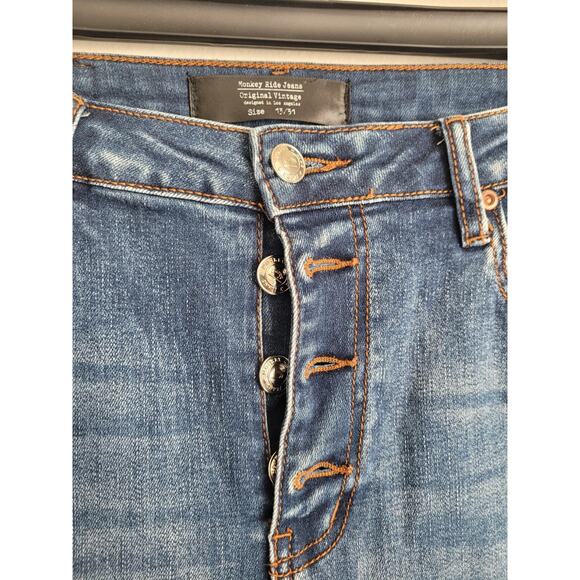 Monkey Ride Jeans Vintage Wide Bottom Women's Size 13/31 Blue Button-Fly - Picture 2 of 6